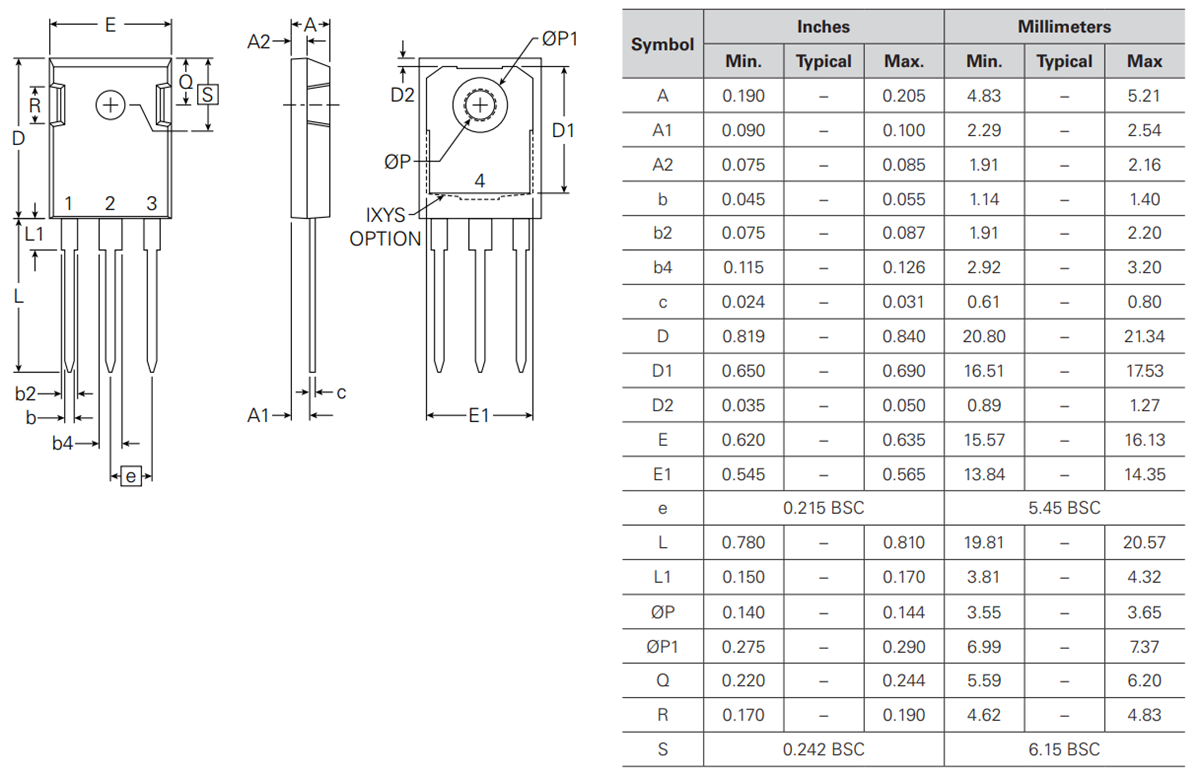 Technische Zeichnung - IXYS IXFH46N65X2W Leistungs-MOSFET